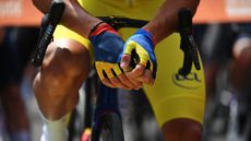 Cyclist wearing summer cycling gloves