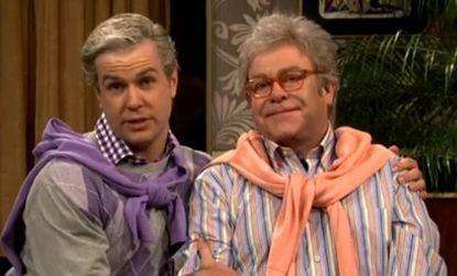 The skits on Saturday Night Live this weekend, including the "Silver Screen," played up host Elton John's sexuality.