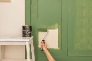 painting kitchen cabinets with a roller