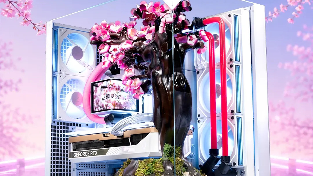 Aftershock Cherry Bloom PC view of case at an angle