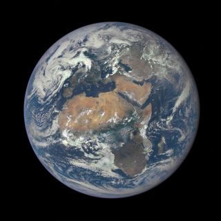 A NASA camera aboard the Deep Space Climate Observatory satellite caught this view of Africa and the entire sunlit side of Earth on July 9, 2015.