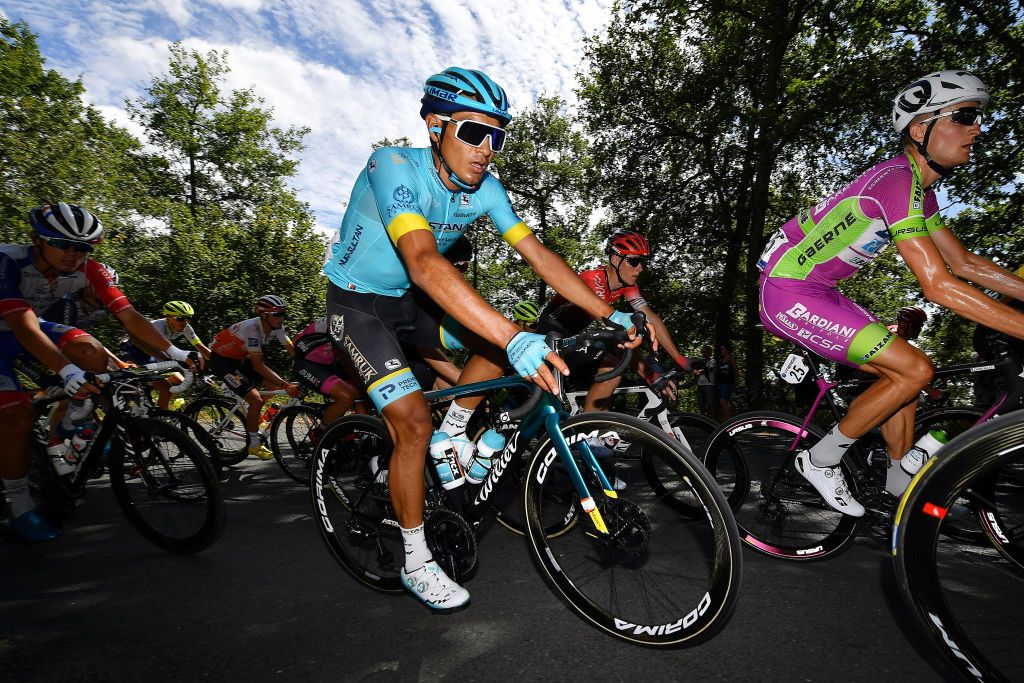 CAP DCOUVERTE FRANCE AUGUST 02 Harold Tejada Canacue of Colombia of Colombia and Astana Pro Team Umberto Orsini of Italy and Team Bardiani CSF Faizane during the 44th La Route dOccitanie La Depeche du Midi 2020 Stage 2 a 1745km stage from Carcassonne to Cap Dcouverte 344m RouteOccitanie RDO2020 on August 02 2020 in Cap Dcouverte France Photo by Justin SetterfieldGetty Images