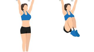 Vector woman doing hanging knee tucks from pull-up bar