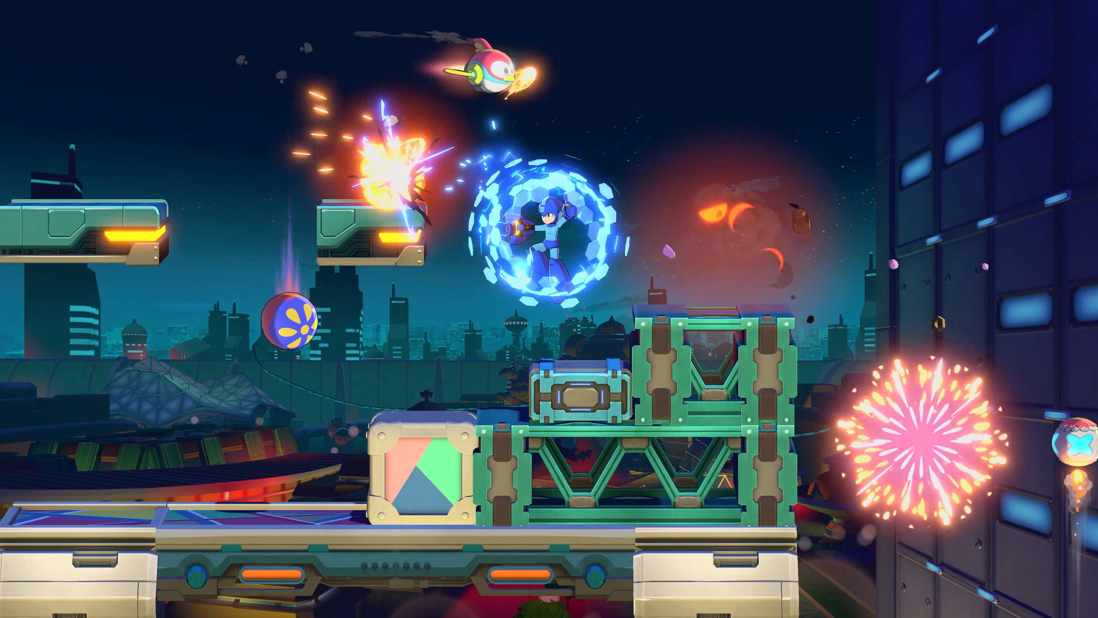 Screens from a retro modern Mega Man game