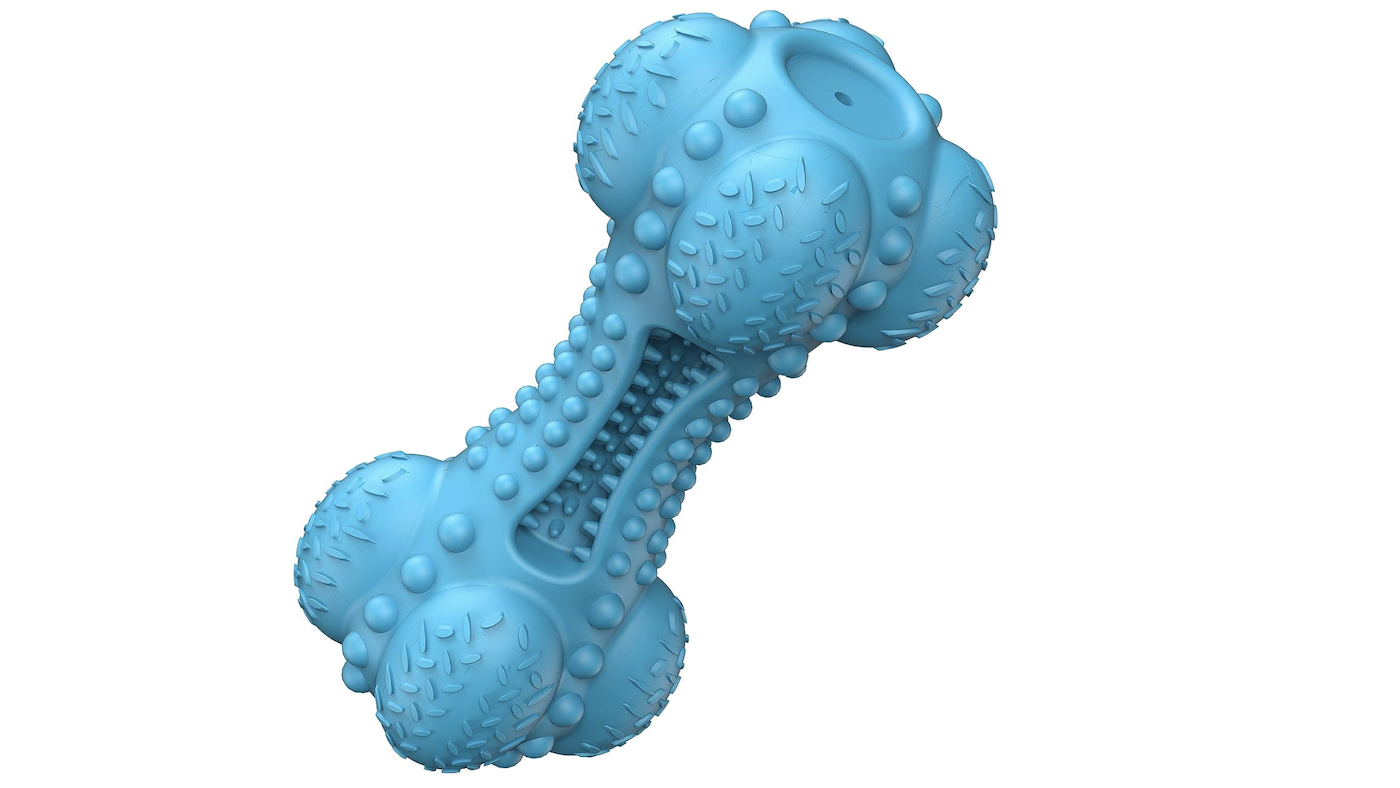 Schitec blue rubber chew bone is among the safe dog chews for aggressive chewers