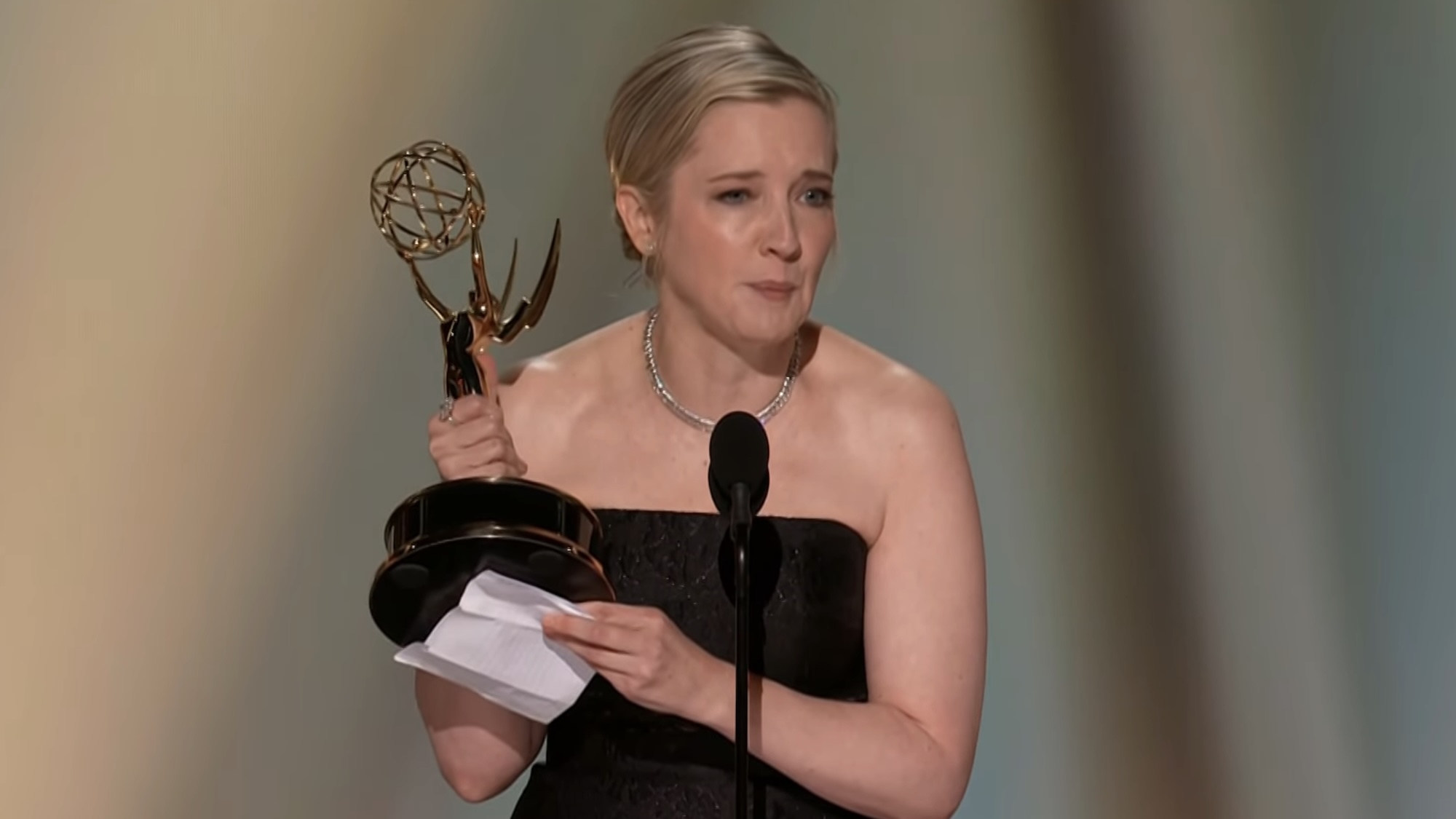 Katie Dippold accepting award for Widow's Bay at 2026 Emmys