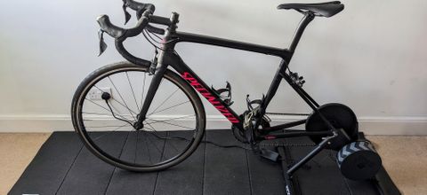 Bike attached to Wahoo Kickr Core turbo trainer