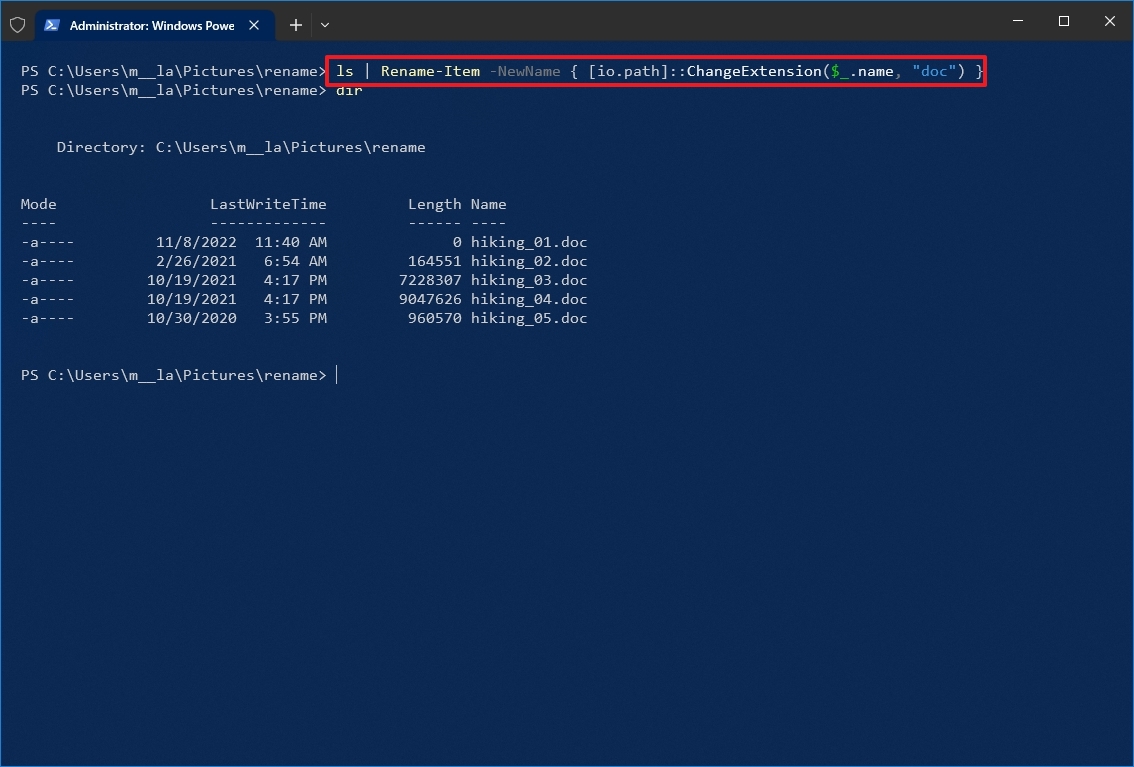 PowerShell change file extension