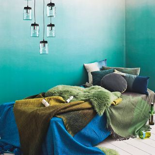 Green and aqua bedroom