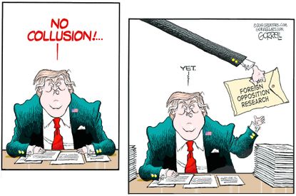 Political Cartoon U.S. Trump Foreign Collusion Russia Political Dirt
