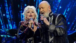 Dolly Parton and Rob Halford perform onstage during the 37th Annual Rock & Roll Hall of Fame Induction Ceremony at Microsoft Theater on November 05, 2022 in Los Angeles