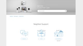 Ring's customer support homepage