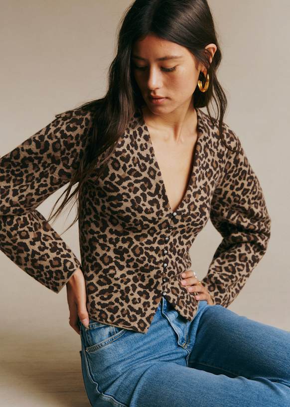 Anouck Cardigan - Leopard Jacquard - Merino Wool - S&amp;eacute;zane