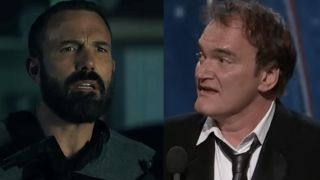 Ben Affleck, bearded and grizzled in The Rip (2026), Quentin Tarantino accepting his screenplay academy award in (2013) for Django Unchained. 