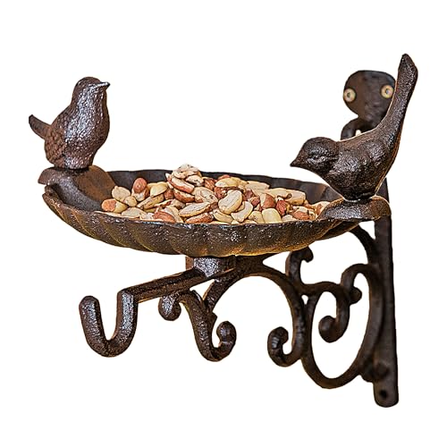 Petlicity Cast Iron Bird Bath and Feeder - Wall Mounted Bird Feeder With Hanger, Wall Bracket and Ornate Contemporary Sculptural Detailing - Bird Feeder for Fence and Rustic Garden Decor - Set of 1