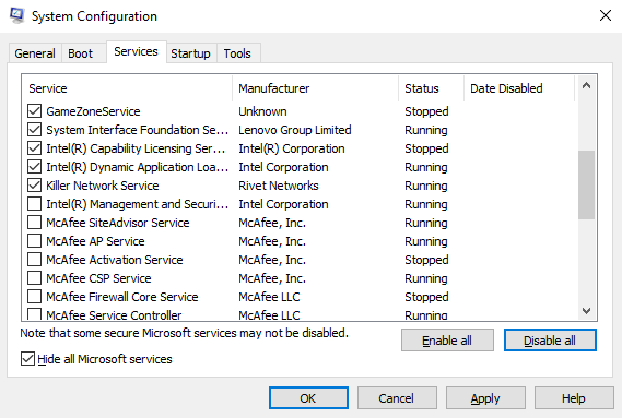 Enable the top half, restart, and test.