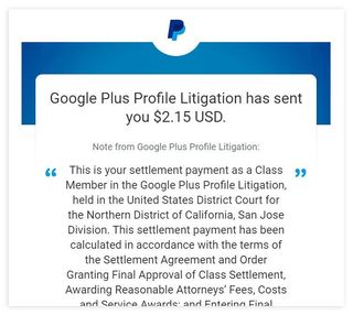 Google Plus Class Action settlement payment