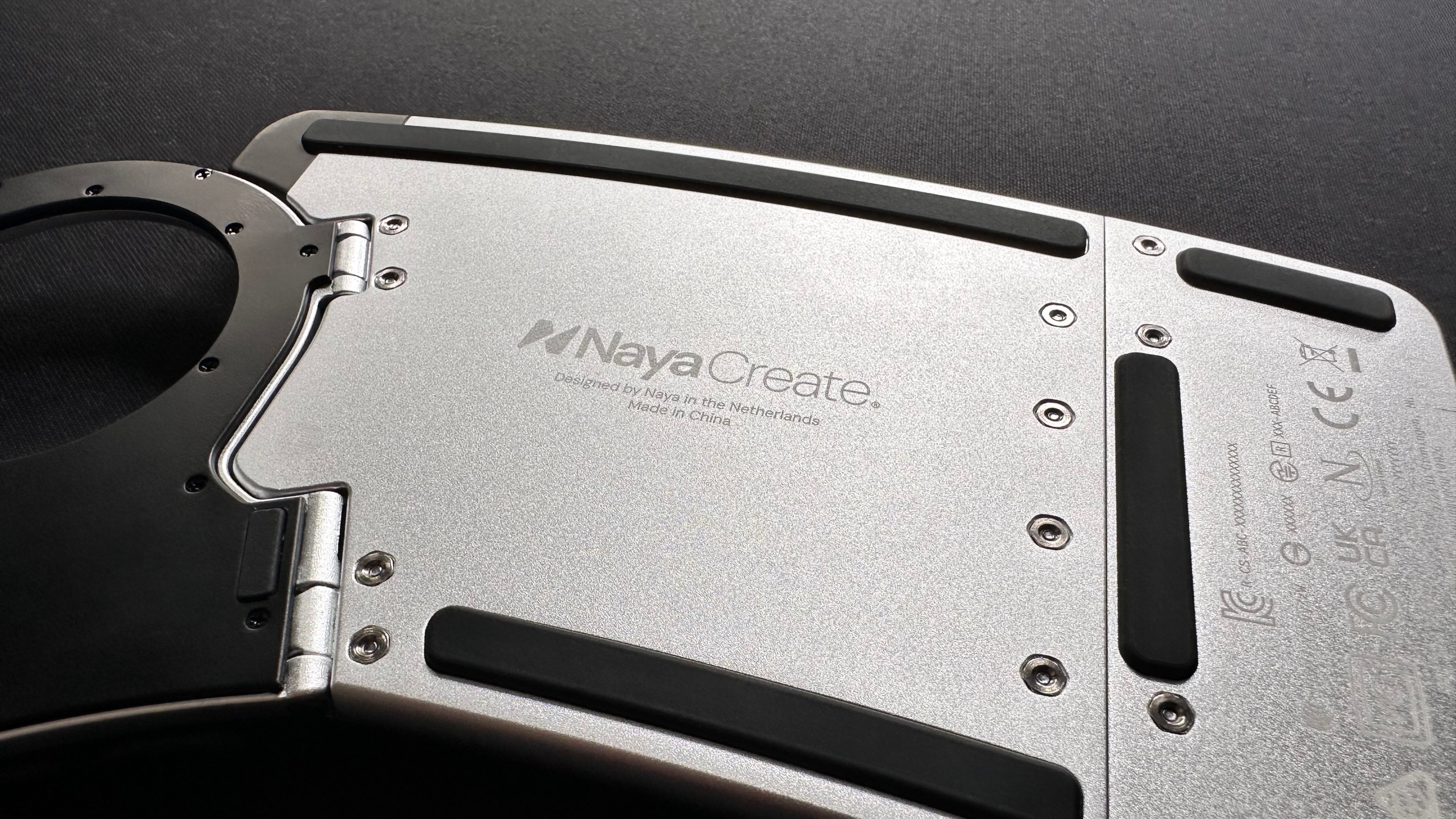 A photo of the back of the Naya Create ergonomic keyboard