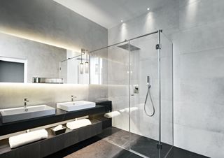 warm light and cool light in a bathroom design