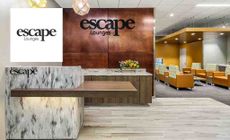 Escape Lounge Logo placed over an image of an Escape Lounge reception