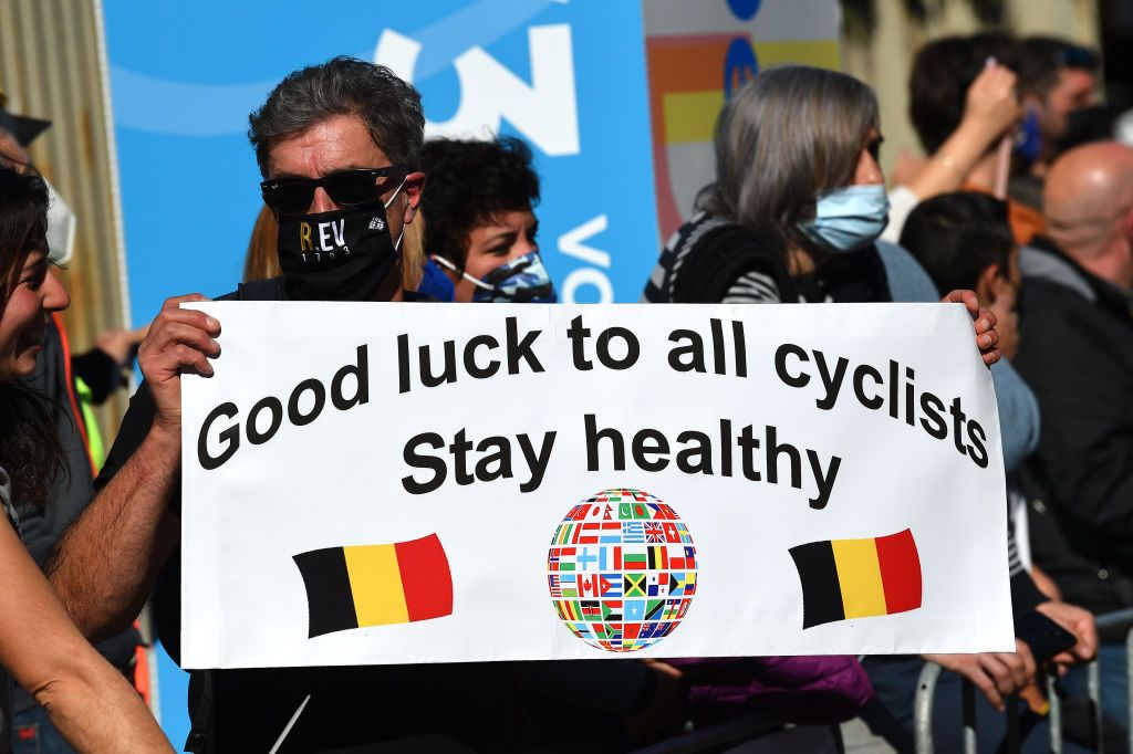 TORRALBA DEL PINAR SPAIN FEBRUARY 02 Remco Evenepoel of Belgium and Team QuickStep Alpha Vinyl fans prior to the 73rd Volta A La Comunitat Valenciana 2022 Stage 1 a 1667km stage from Les Alqueries to Torralba Del Pinar 735m VCV2022 on February 02 2022 in Torralba Del Pinar Spain Photo by Dario BelingheriGetty Images