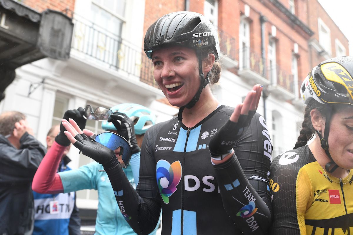 Picture by Will Palmer/SWpix.com - 17/10/2021 - Cycling - Women's National Road Championships - Rapha Lincoln GP - Lincoln, England - Team DSM's Pfeiffer Georgi wins the Women's National Road Championships at Lincoln