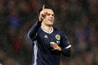 Shankland celebrates a goal for Scotland