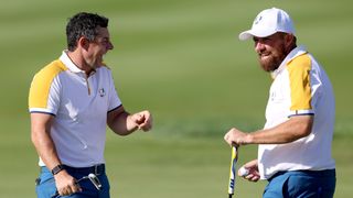 Rory McIlroy and Shane Lowry in a practice round prior to the Ryder Cup at Marco Simone