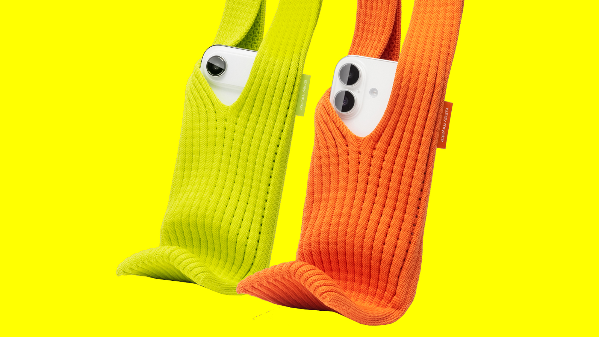 The iPhone Pocket accessory on a yellow background