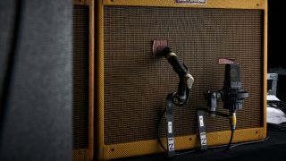 Two microphones on a guitar cabinet