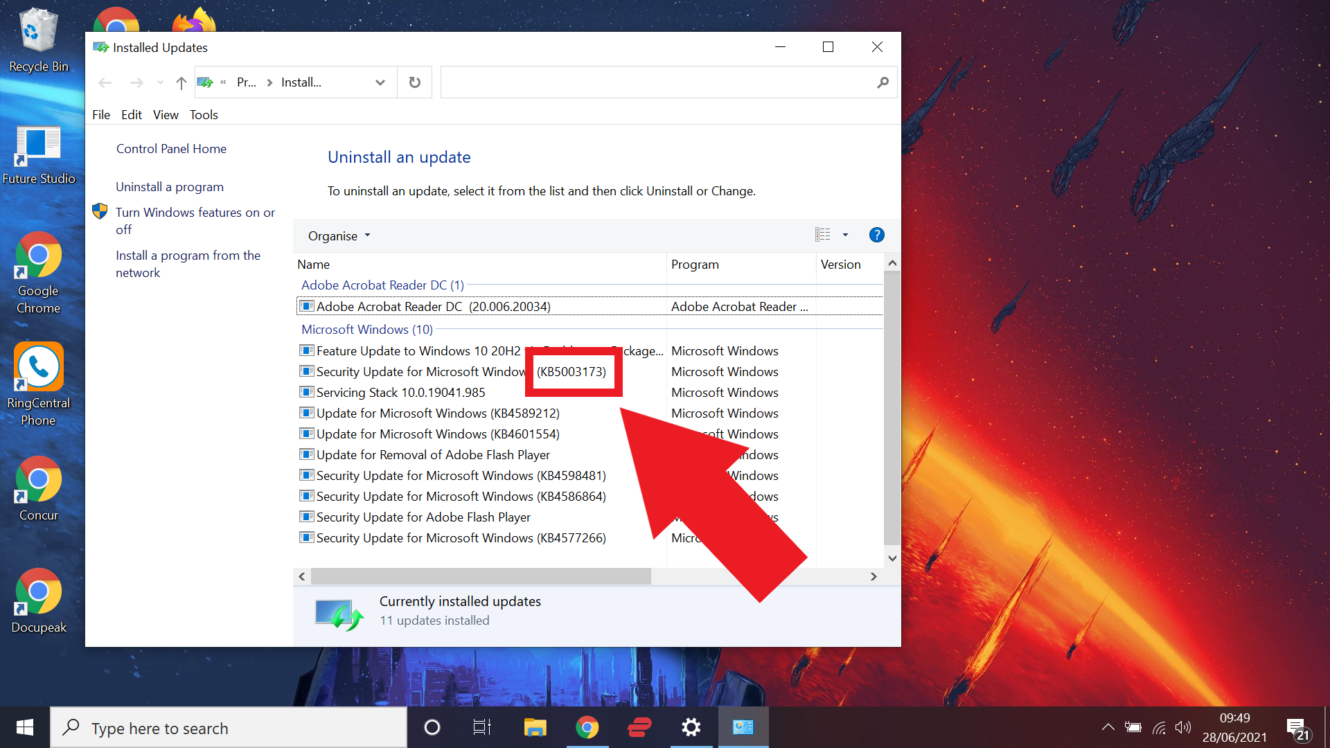 Как удалить обновление Windows 10 - обратите внимание на номер базы знаний