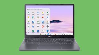Acer Chromebook Plus 514 laptop against green background