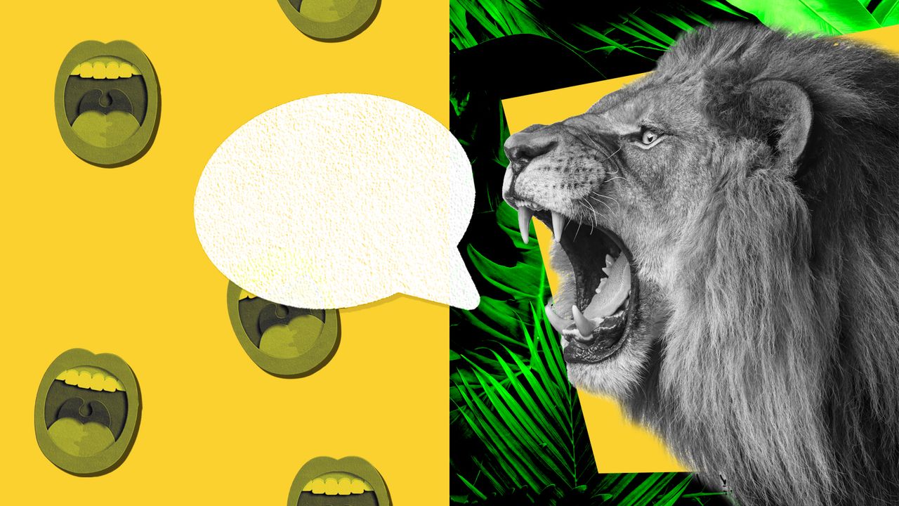 A lion with a speech bubble. 