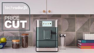 KitchenAid KF8 coffee machine on a kitchen counter. "Price Cut" text is in the top left.