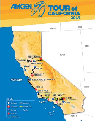 2019 Tour of California men's and women's route map