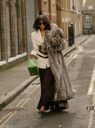 faux fur street style looks at London fashion week