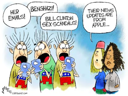 Political cartoon U.S. Conservatives news bias Hillary Clinton Apple