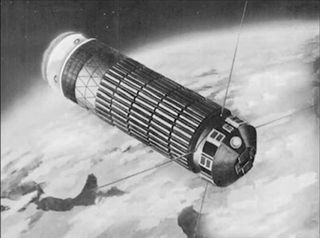 An artist's illustration of NASA's Explorer 16 satellite, which launched on Dec. 16, 1962 to study the micrometeoroid environment in space.