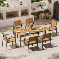  7 Pieces Gray & Teak Outdoor Furniture Set