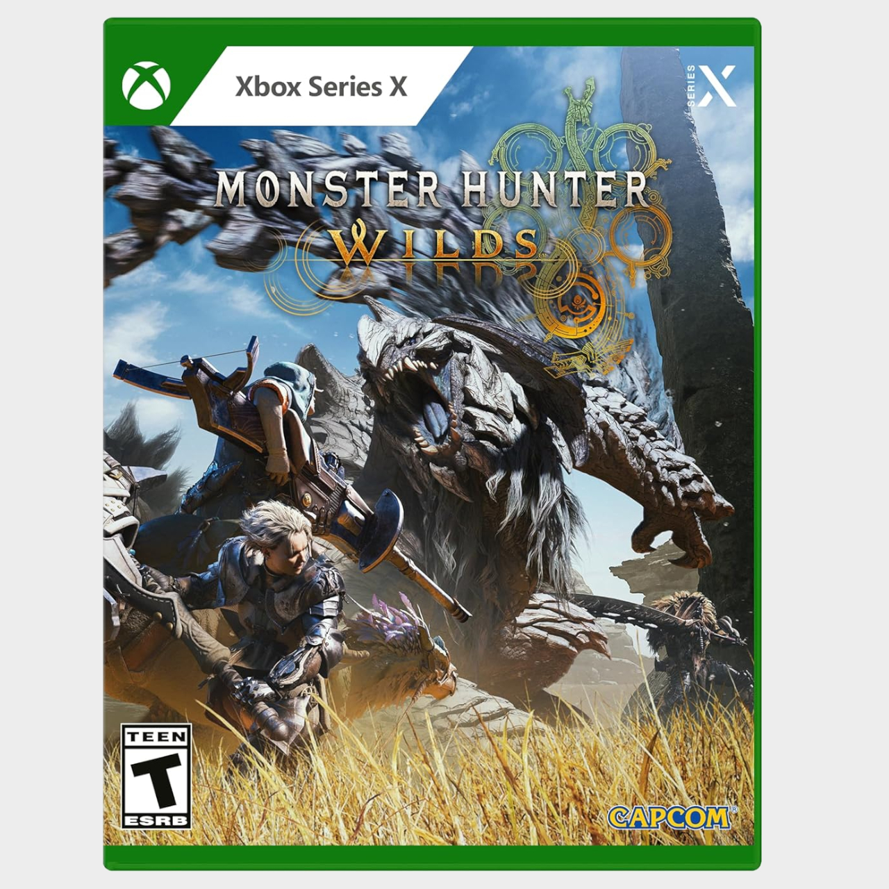 Monster Hunter Wilds Xbox box on a plain background
