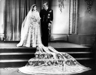 Princess Elizabeth, and The Prince Philip, Duke of Edinburgh at Buckingham Palace after their wedding