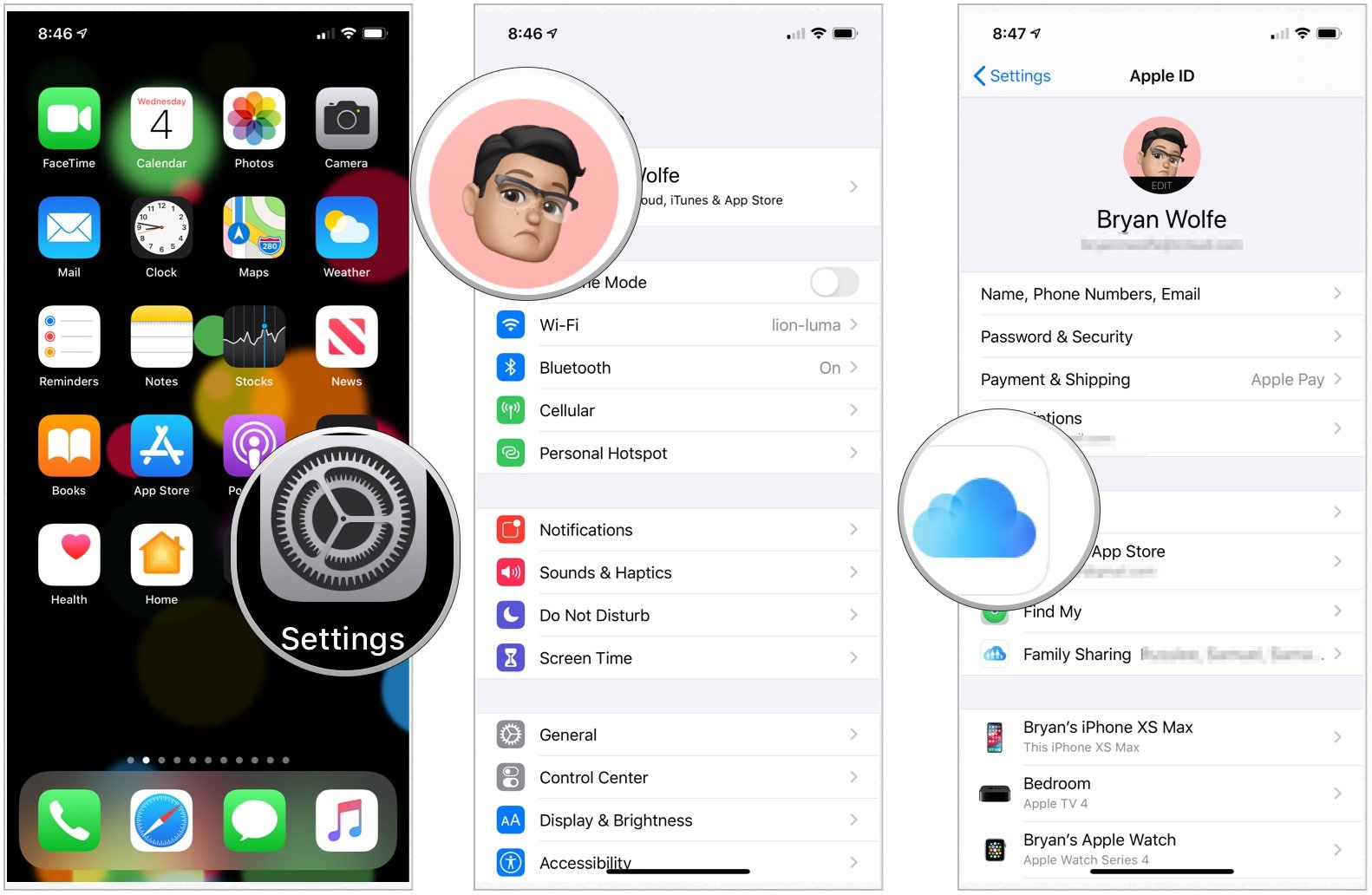 Untuk mencadangkan perangkat Anda, pastikan perangkat terhubung ke Wi-Fi.  Selanjutnya, luncurkan Pengaturan, lalu ketuk spanduk ID Apple.  Ketuk iCloud.