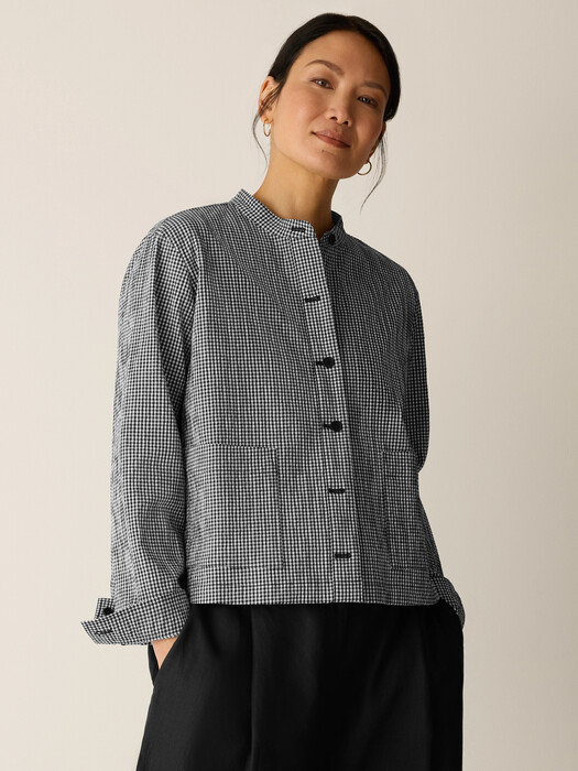 Organic Cotton Pucker Check Shirt Jacket
