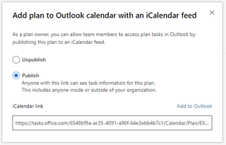 Add Plan to Outlook Dialog