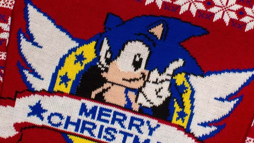 Sonic Christmas sweater close-up