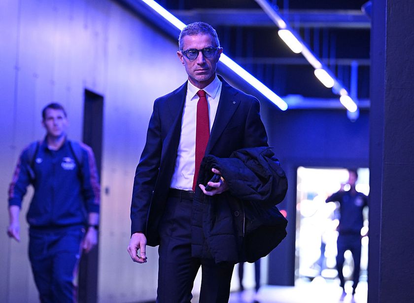 Arsenal Sporting Director Andrea Berta arrives at the stadium before the Premier League match between Ipswich Town FC and Arsenal FC at Portman Road on April 20, 2025 in Ipswich, England.