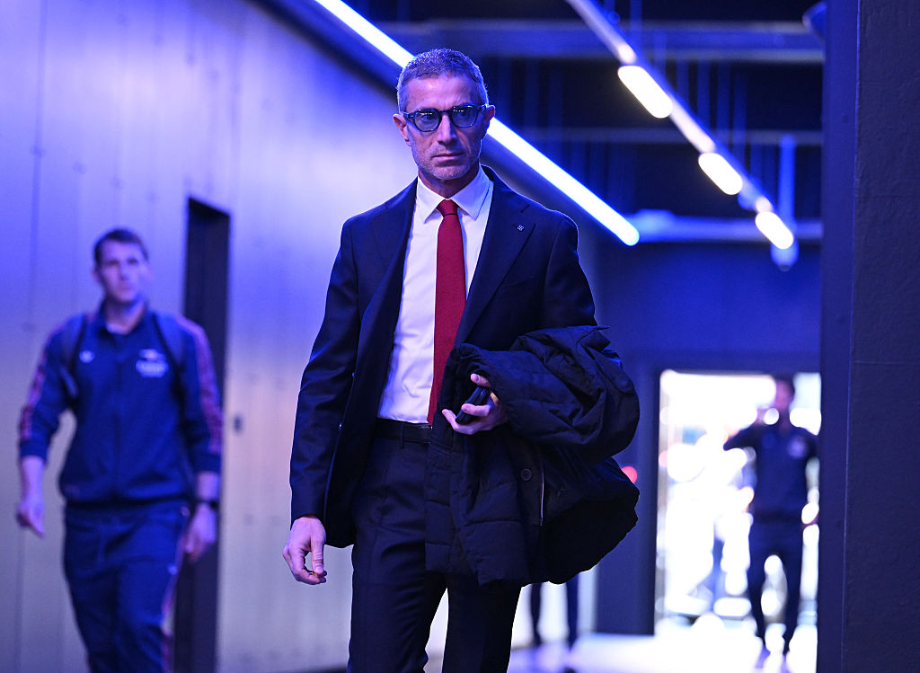 Arsenal Sporting Director Andrea Berta arrives at the stadium before the Premier League match between Ipswich Town FC and Arsenal FC at Portman Road on April 20, 2025 in Ipswich, England.