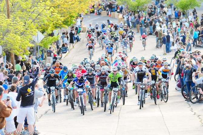 Pro men making their first trip of the steep hill