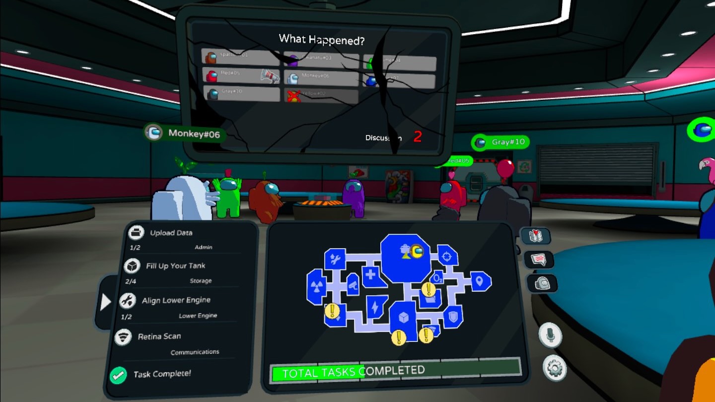 The crewmate map showing tasks in Among Us VR
