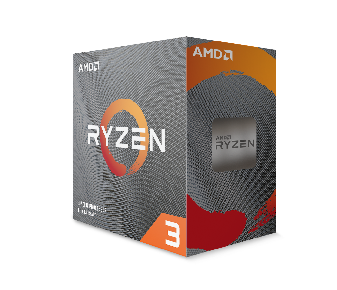 AMD Ryzen 3 3300X CPU box on a grey background